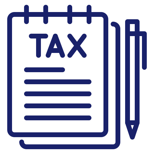 Tax document icon with pen illustration.